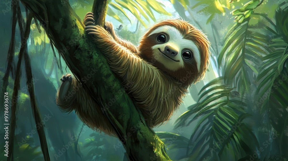 A brown and white sloth hanging from a tree A brown and white sloth hanging from a tree