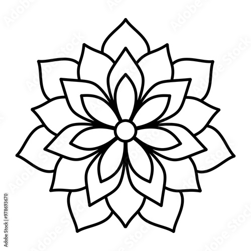 Simple and easy mandala design for coloring pages , ethnic round ornament, white background, Flower Mandala coloring book