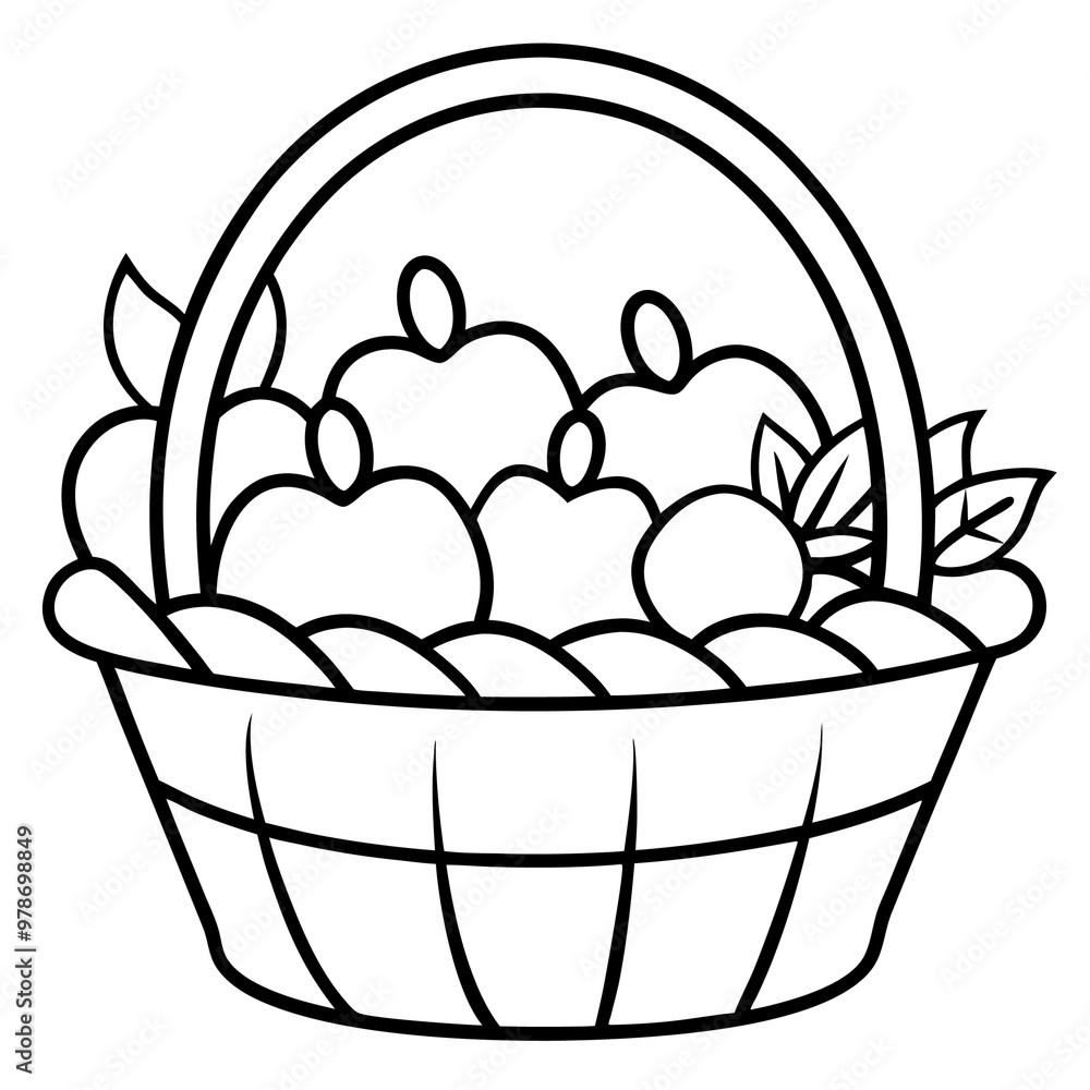 basket with harvest outline coloring book page line art drawing basket with harvest outline coloring book page line art drawing