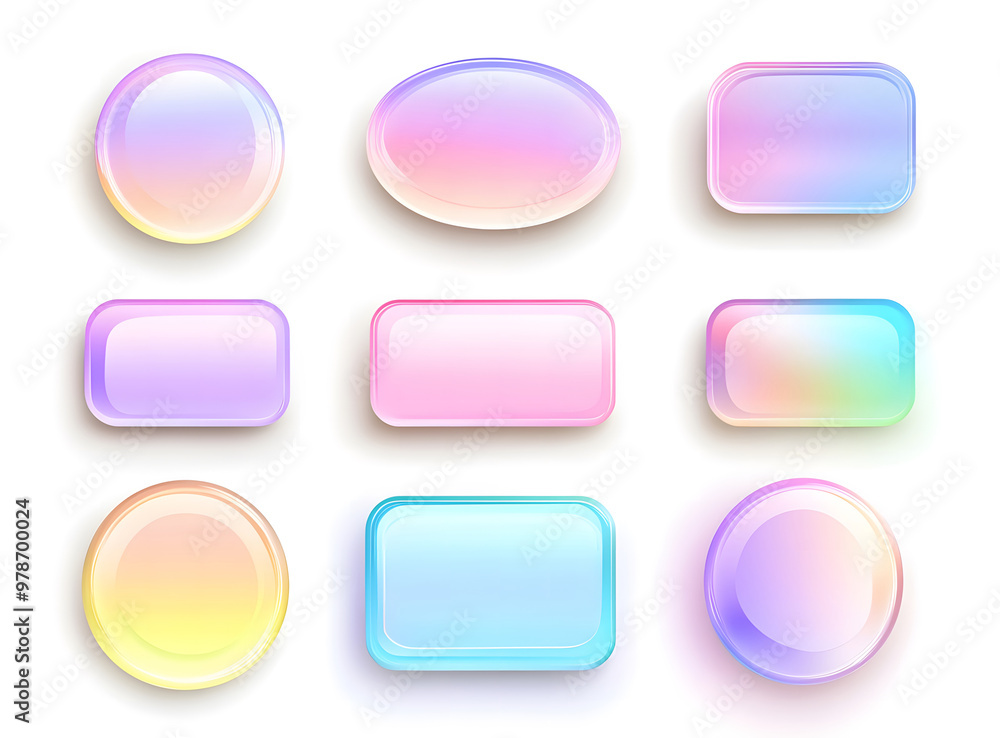 Set of Glossy Gradient Buttons in Pastel Colors – UI Design Elements Set of Glossy Gradient Buttons in Pastel Colors – UI Design Elements