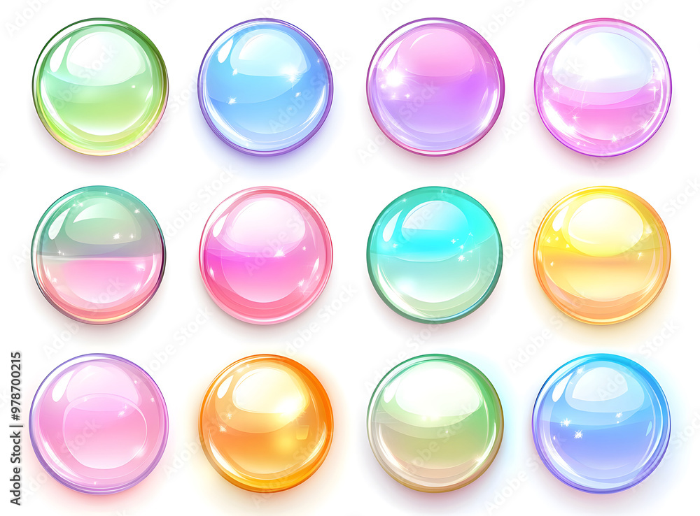 Set of Glossy Gradient Buttons in Pastel Colors – UI Design Elements Set of Glossy Gradient Buttons in Pastel Colors – UI Design Elements