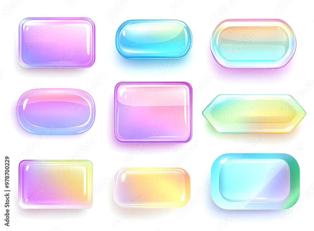 Set of Glossy Gradient Buttons in Pastel Colors – UI Design Elements Set of Glossy Gradient Buttons in Pastel Colors – UI Design Elements