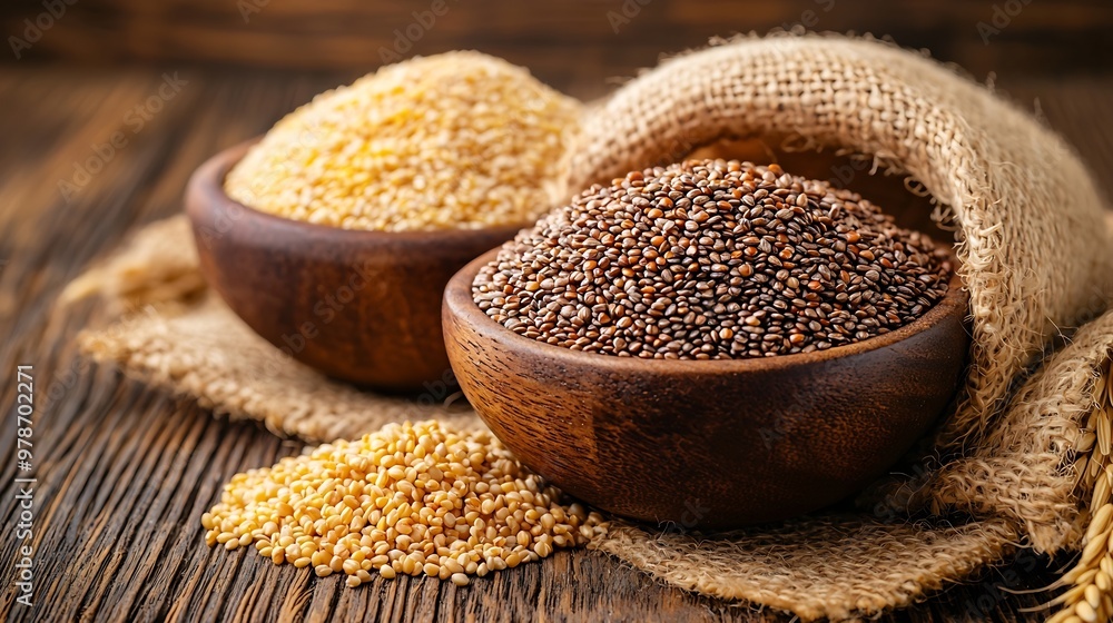 Set of Cereals in Bowl Buckwheat Rice Millet and Haricot : Generative AI Set of Cereals in Bowl Buckwheat Rice Millet and Haricot : Generative AI