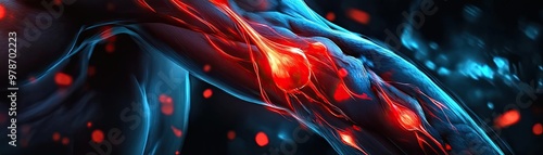 A close-up view of a dynamic network of glowing veins, showcasing vibrant colors and intricate biological details.