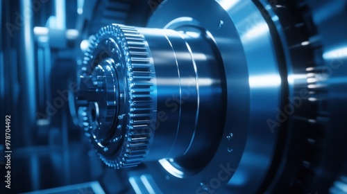 A close-up of a metallic gear showcasing intricate design and engineering.