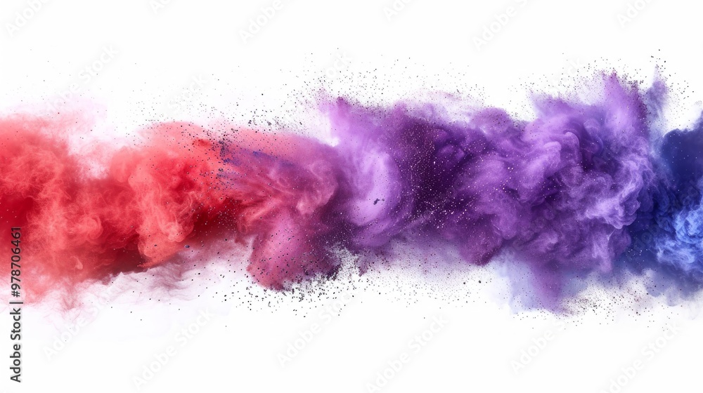 Fototapeta premium Colorful powder explosion on white background. Colored cloud. Colorful dust explode. Paint Holi. --ar 16:9 --style raw --stylize 500 --v 6 Job ID: 531593f3-0a5a-4c10-b6fd-00e0d0106a7d