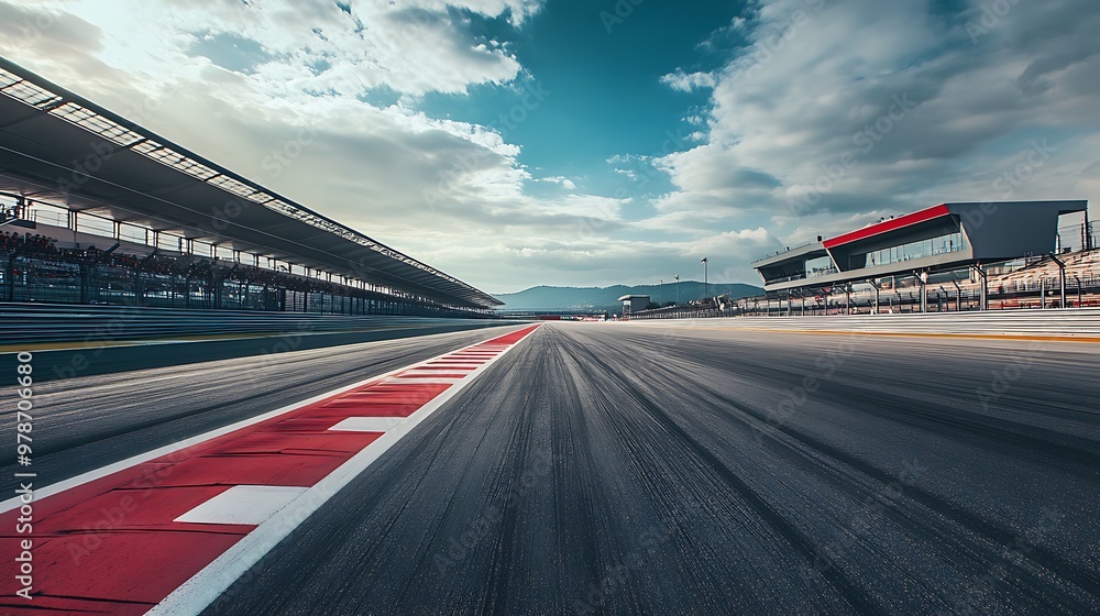 Fototapeta premium Empty Race Track with Red and White Stripes