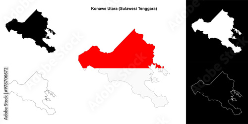 Konawe Utara blank outline map set photo