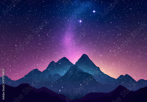 Serene Night Sky Over Mountains – Starry Landscape with Gradient Horizon