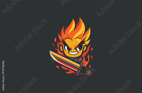Child fire logo cute style icon design template vector illustration