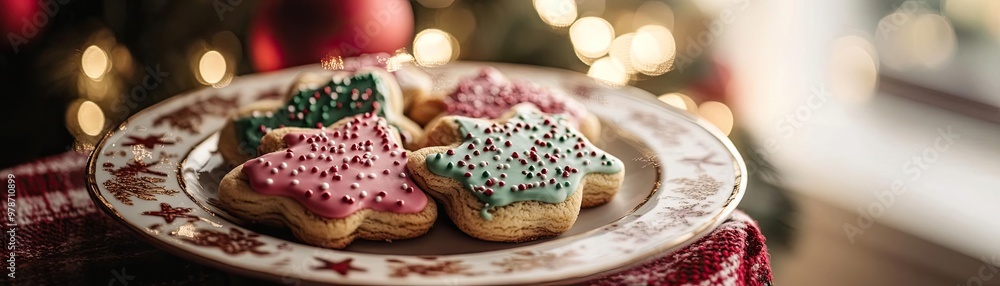 A festive plate of colorful star-shaped cookies adorned with vibrant icing and sprinkles, perfect for holiday celebrations. A festive plate of colorful star-shaped cookies adorned with vibrant icing and sprinkles, perfect for holiday celebrations.