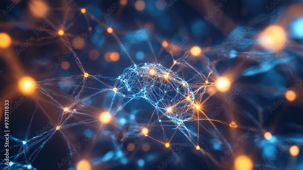 Bright, interconnected nodes forming a complex neural structure, representing the human brain's network. Bright, interconnected nodes forming a complex neural structure, representing the human brain's network.