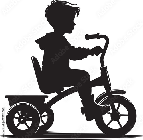 Tricycle riding silhouette vector illustration isolated on a white background