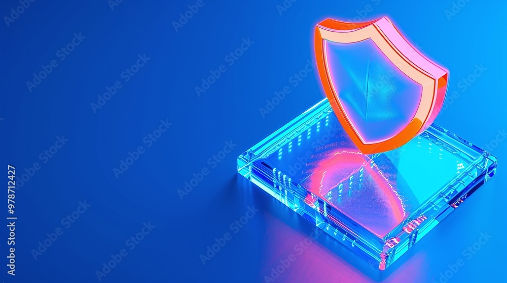 A vibrant shield icon on a glowing platform, representing digital security and protection in a modern, tech-inspired setting. A vibrant shield icon on a glowing platform, representing digital security and protection in a modern, tech-inspired setting.