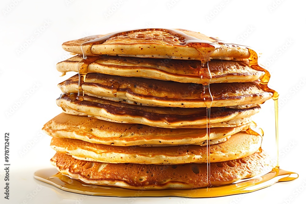 A stack of fluffy pancakes with syrup dripping down A stack of fluffy pancakes with syrup dripping down