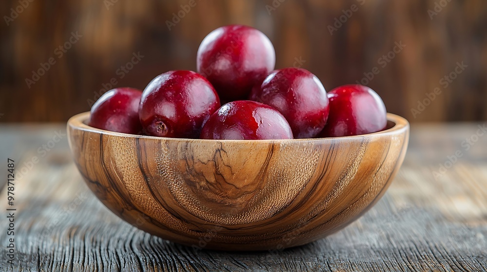 Plums in Wooden Bowl on Wooden Tabletop : Generative AI Plums in Wooden Bowl on Wooden Tabletop : Generative AI