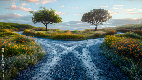 Fork in the Road Path Decision Choice Division Unify Divergence Convergence Right Wrong Road Less Traveled Crossroad Opportunity Dilemma Business Decision Transition Change Unification Right Wrong