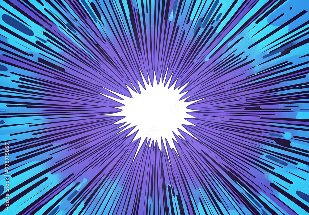 Obraz premium Dynamic Blue Comic Burst Explosion – Blank Center Pop Art Style Background