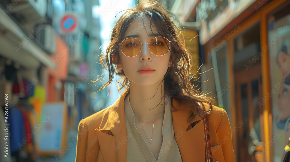 Woman in Yellow Blazer and Sunglasses - Realistic Image Woman in Yellow Blazer and Sunglasses - Realistic Image
