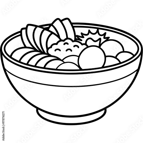 bowls of breakfast outline coloring book page line art drawing