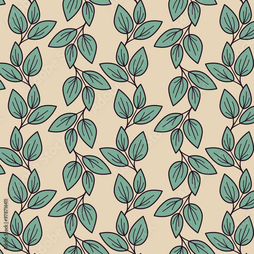 Hand drawn floral pattern vector design. Simple ornament with plant and leaf.