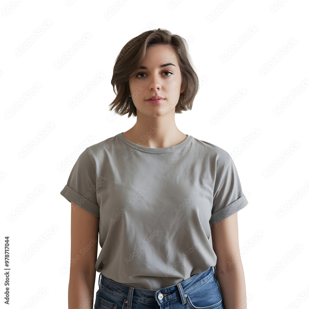 Confident Elegance: A Young Woman's Poise in transparent background