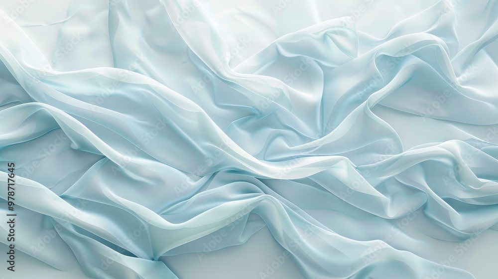 Obraz premium Whispers of Light Blue A Close-Up Study in Sheer Elegance - Abstract Composition of Delicate, Flowing Fabric Creating Soft Curves and Folds, Evoking Ethereal Beauty and Minimalistic Grace