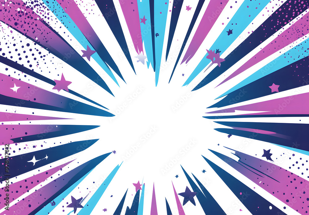Fototapeta premium Dynamic Comic Book Explosion with Purple and Blue Burst Background