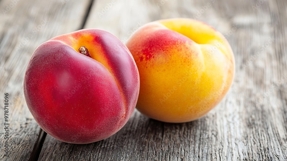 Peach and Nectarines on Wooden Table : Generative AI Peach and Nectarines on Wooden Table : Generative AI