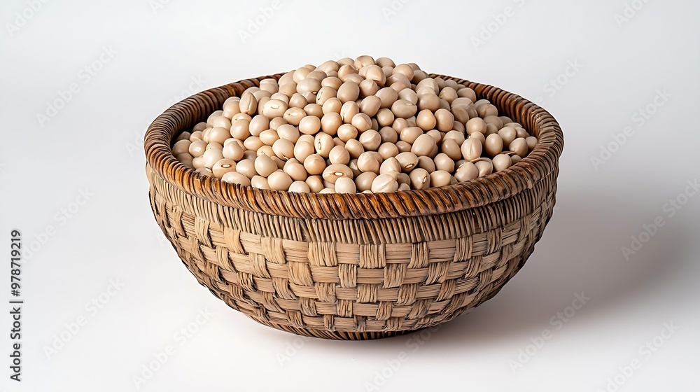 Haricot Beans in a Bamboo Serving Bowl isolated on white background : Generative AI Haricot Beans in a Bamboo Serving Bowl isolated on white background : Generative AI