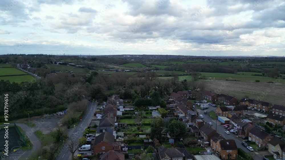 Aerial View of Central City of Harefield, Uxbridge, London United Kingdom. Footage Captured with Drone's Camera During Beautiful Sunset Time on April 3rd, 2024 Aerial View of Central City of Harefield, Uxbridge, London United Kingdom. Footage Captured with Drone's Camera During Beautiful Sunset Time on April 3rd, 2024