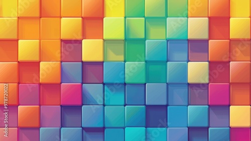 Colorful arrangement of vibrant squares creating a playful gradient in a digital art design