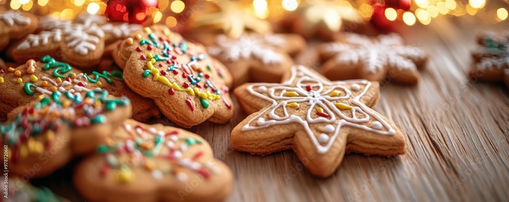 Deliciously decorated gingerbread cookies arranged on a wooden surface, perfect for festive celebrations and holiday gatherings. Deliciously decorated gingerbread cookies arranged on a wooden surface, perfect for festive celebrations and holiday gatherings.