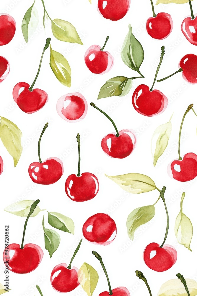 Watercolor Cherry Pattern. Watercolor Cherry Pattern.