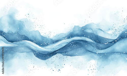 background where blue and white watercolor strokes gently intertwine, reminiscent of winter waves or a frozen river under ice