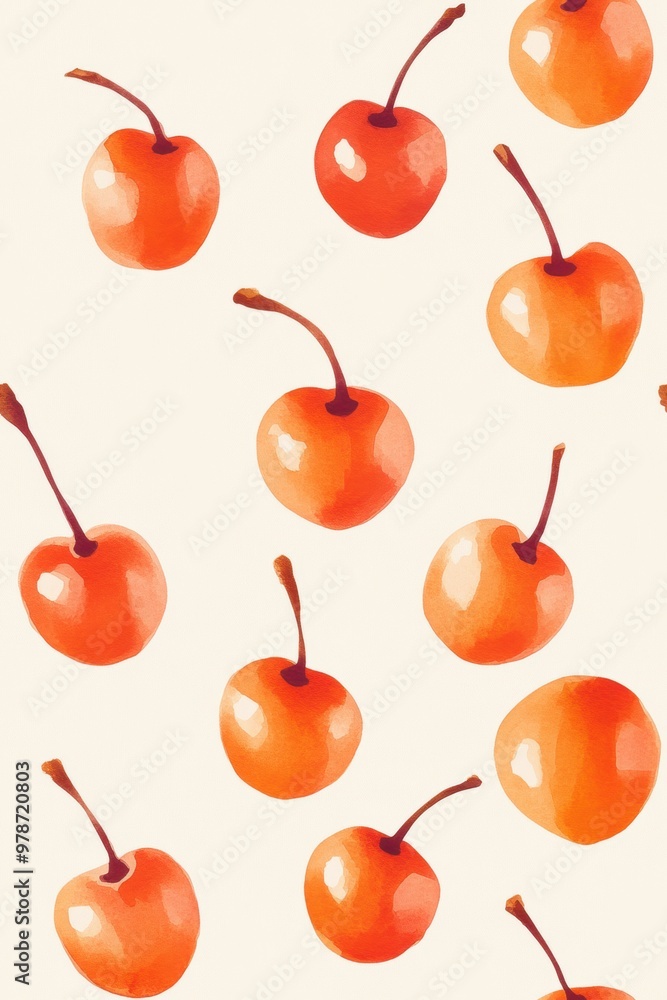 Watercolor Cherry Pattern. Watercolor Cherry Pattern.
