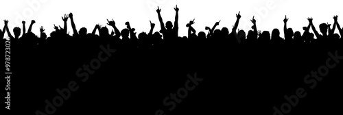 Crowd of people silhouette, cheerful fans people. Big event, concert or sport. Vector illustration