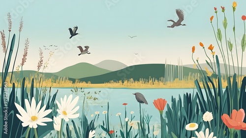 concept illustration in simple flat style, An illustration showing non native plants and animals
 photo