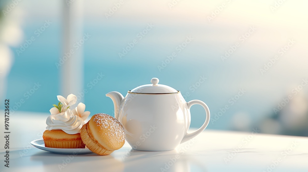 Fototapeta premium Minimalist white and black tea set