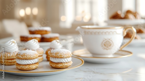 Gold-embossed porcelain tea set