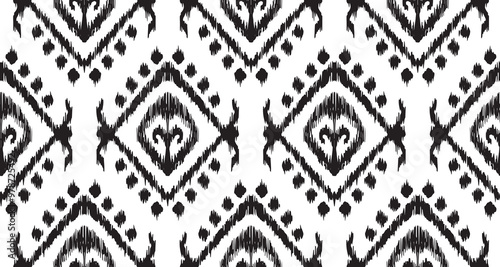 Ethnic abstract ikat art. Rhombus pattern in tribal, Black White and Aztec geometric art ornament print.Design for carpet, wallpaper, clothing, wrapping, fabric, cover, textile