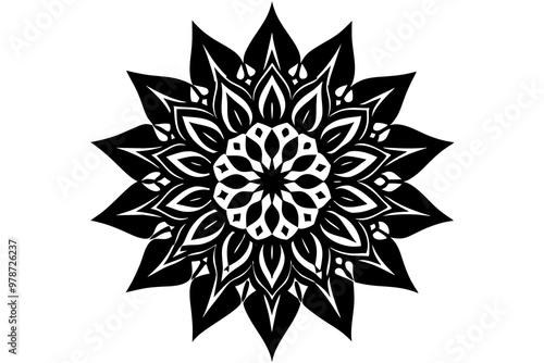 Beautiful Ornamental luxury mandala linocut silhouette black vector art illustration