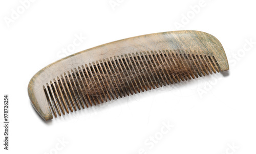 One comb with lost hair isolated on white