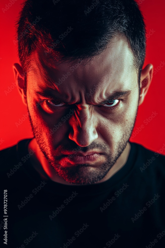 An Angry Man Expressing Intense Emotion Vigorously Against A Bold Red Background