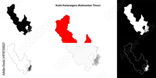 Kutai Kartanegara blank outline map set photo