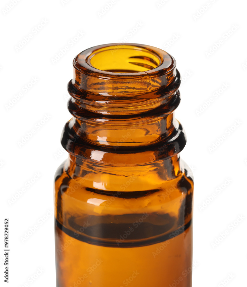Essential oil in bottle isolated on white Essential oil in bottle isolated on white