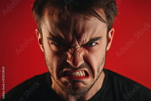 An Angry Man Expressing Intense Emotion Vigorously Against A Bold Red Background