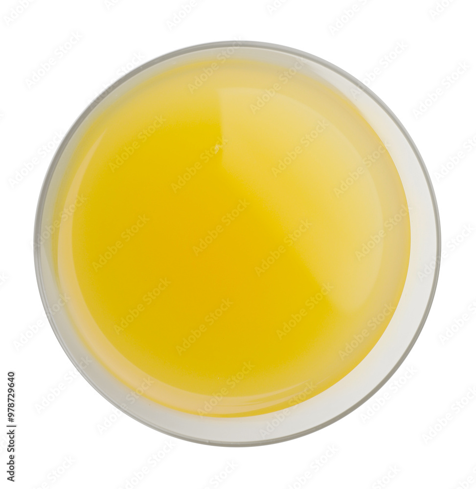Tasty pineapple juice in glass isolated on white, top view Tasty pineapple juice in glass isolated on white, top view