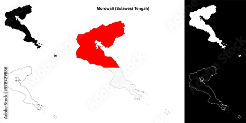 Morowali blank outline map set photo