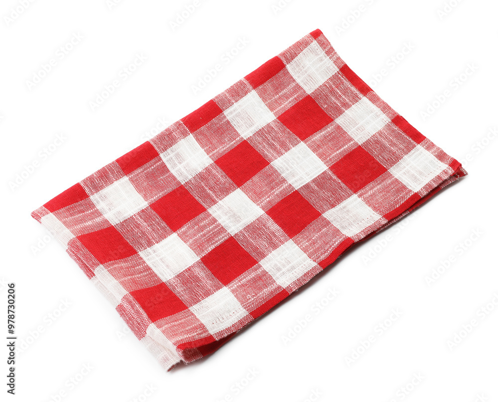 Folded tablecloth with checkered pattern isolated on white Folded tablecloth with checkered pattern isolated on white